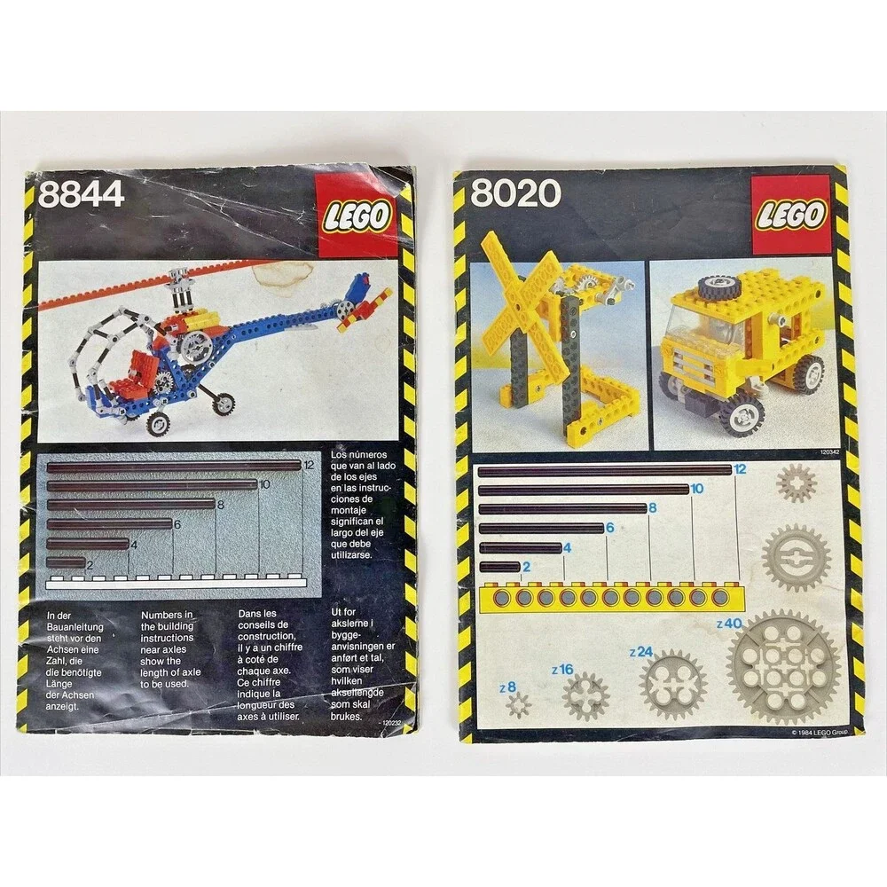 LOT 2 Vintage 1980s LEGO Instruction Manuals 8844 8020 Technic Gears Rare (A1)